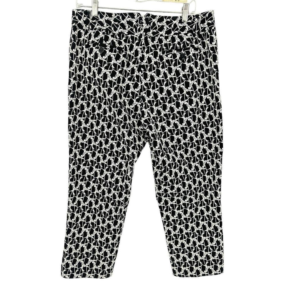Grace Cropped Pants Womens 12 Black White Floral Print‎ Ankle Slit Excellent
